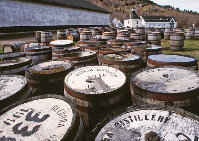 barrels at Glenora Distillery, Cape Breton Island, Nova Scotia, Canada