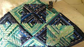 Teal mini swap quilt - aqua and navy mini log cabin quilt
