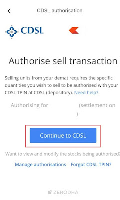 CDSL Sell Authorisation for Zerodha Coin