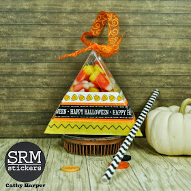 SRM Stickers - Halloween Crafting by Cathy H.- #srmstickers #halloween #clear container #stickers 