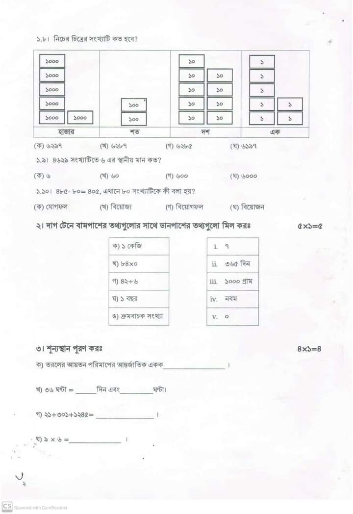 NSA-জাতীয় শিক্ষার্থী মূল্যায়ন-নমুনা প্রশ্ন-৩য় শ্রেণির গণিত-NCTB