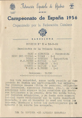 Primera página del Boletín nº 1 del Torneo del XXI Campeonato de España de Ajedrez 1956