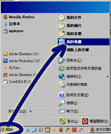 開始→我的電腦