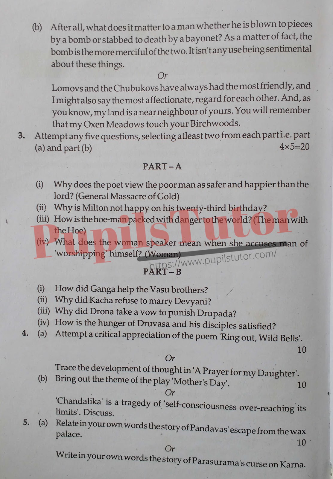 M.D. University B.A. English Second Year Important Question Answer And Solution - www.pupilstutor.com (Paper Page Number 2)