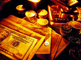 Gold Bars Coins and Banknotes HD Wallpaper