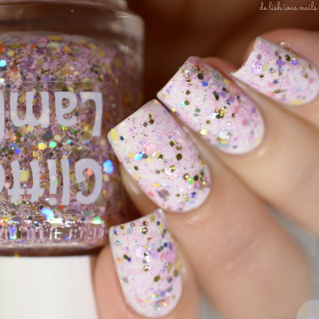 Glitter Lambs "Cotton Candy King" glitter topper nail polish worn by @de.lish.ious.nails
