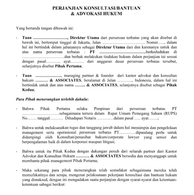 Contoh Surat Perjanjian Sukses Fee Advokat Kumpulan Surat Penting