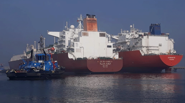 Image Attribute: In January 2019, two large LNG-carrying ships docked at Karachi’s Port Qasim and averted a looming energy crisis. Ship on Left - AL GHASHAMIYA (IMO: 9397286, MMSI: 538003353) and Ship on Right - EXQUISITE (IMO 9381134, MMSI: 538003353) / Dated: January 19, 2019 / Source: ProPakistani.pk