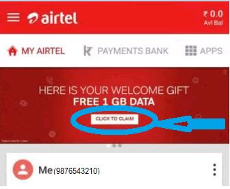 My Airte App : Get free 1Gb data for all airtel user by register on My airtel ap