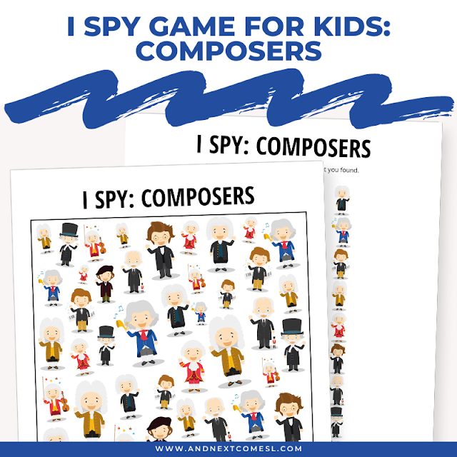 Printable composers I spy game for kids