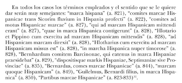 marca hispana, comites marcae Hispanicae trans Sicorim fluvium (SEGRE) in Hispania profecti, comites ad motus Hispanicae marcae, qui ad marcam Hispanicam mittendi erant, quae in marca Hispanica contigerunt, etc ...