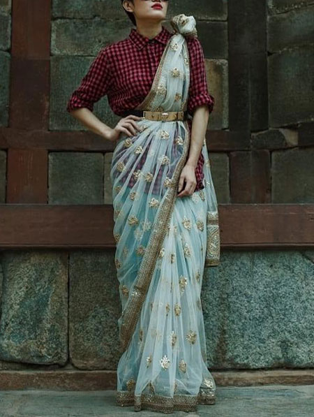Sari with a print shirt
