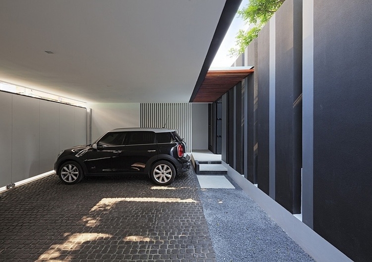 Car in the garage of Modern mansion in Singapore