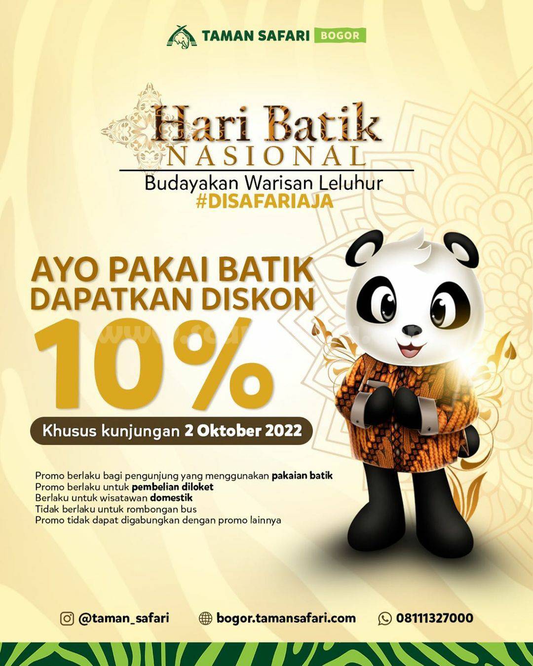 Promo TAMAN SAFARI SPESIAL HARI BATIK – Tiket Masuk DISKON 10%