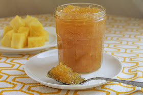 Food Lust People Love: Spread a little bright yellow sunshine on your morning toast with my easy pineapple jam. With just two main ingredients, it couldn’t be simpler. It also makes a great filling for muffins, cakes and buns. Quick jam made from fresh pineapples requires only heat and sugar and just a little bit of time. No water bath is necessary; just store it in a clean jar in the refrigerator. I can guarantee it won’t last long!