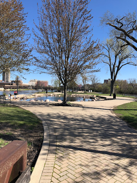 A tranquil pond entices on manmade Walton Island in Elgin, Illinois.