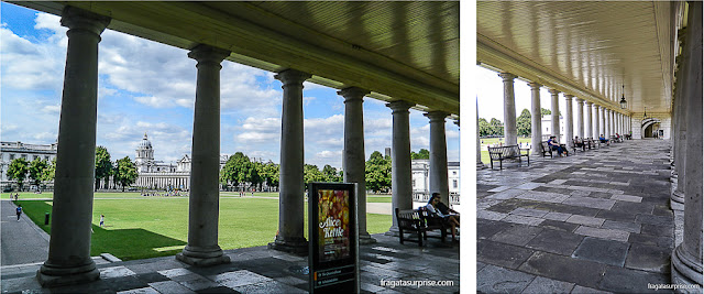 Colunata que liga a Queen's House ao Royal Naval College, em Greenwich, Londres