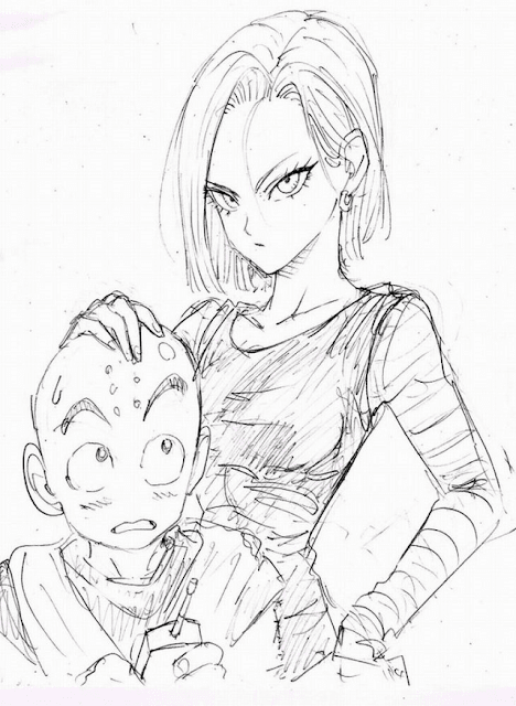 Sketsa Krilin dan Android 18 Dragon Ball