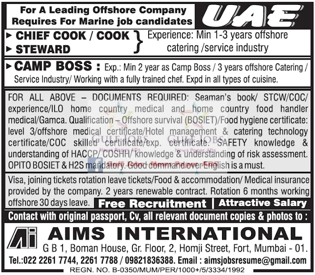 Offshore company Marine Jobs for UAE Free recruitment