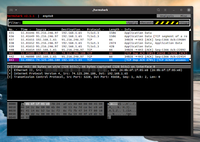 Termshark Wireshark interactive terminal interface