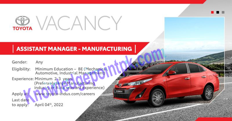 Indus Motor Company Limited 2022-Toyota Jobs