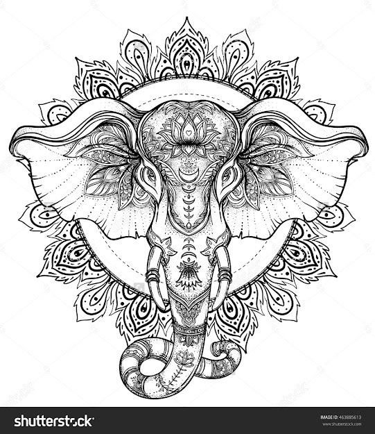 Beautiful Handdrawn Tribal Style Elephant Coloring Book Design With Boho  Mandala Patterns