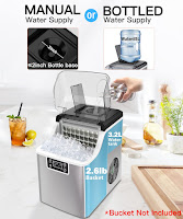 Manually pour water into the reservoir opening or attach water bottle on the Kndko Countertop Ice Maker HB58-AF20, image