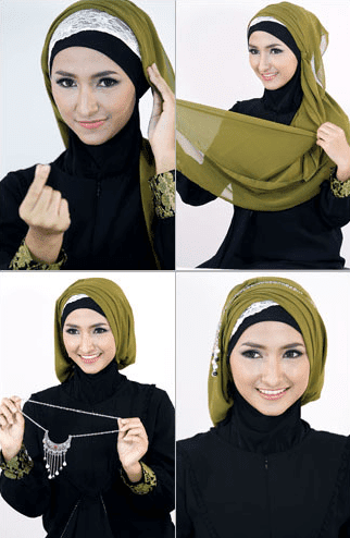 tutorial hijab segi empat satin pesta