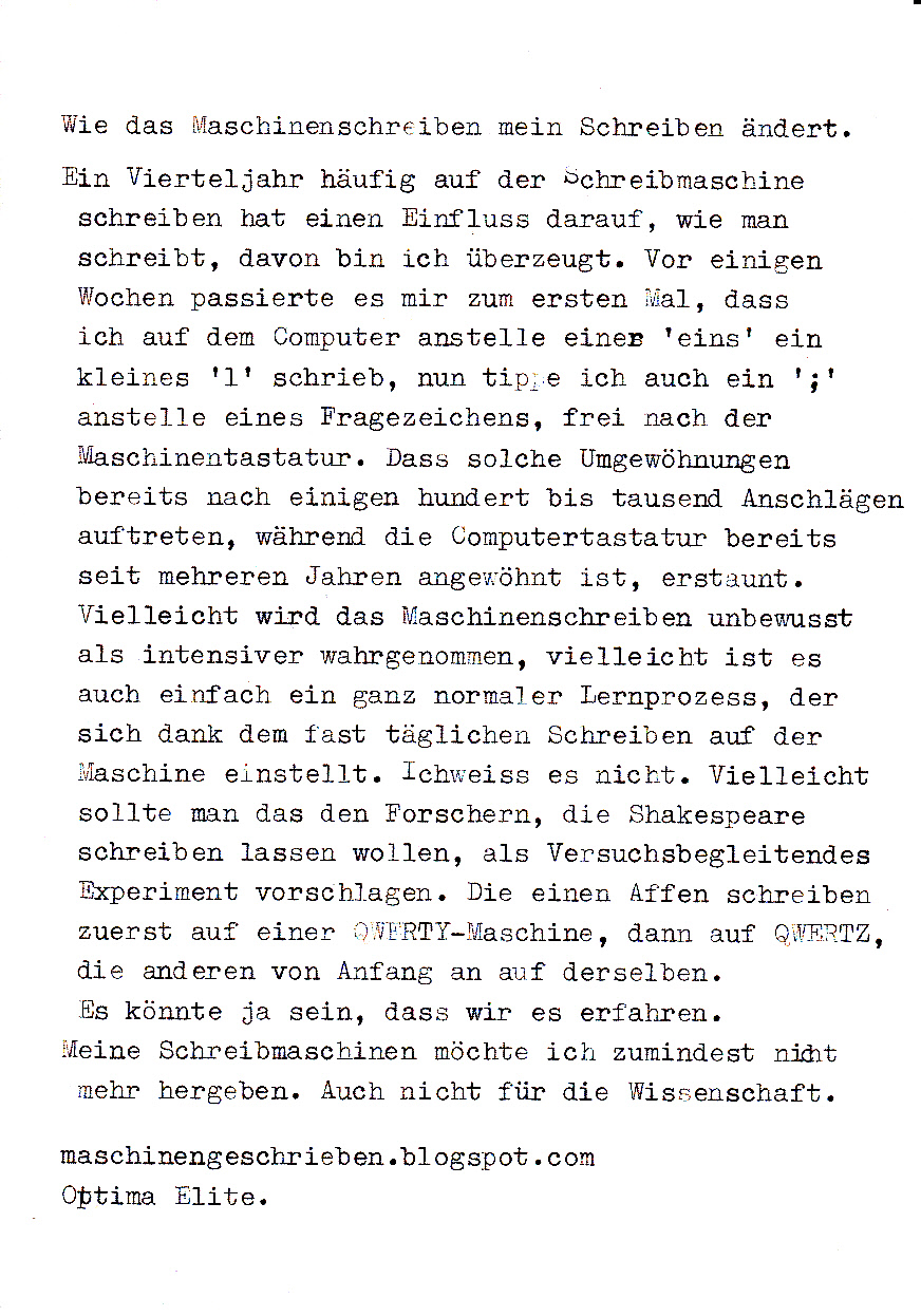 maschinengeschrieben: text: Wie das Maschinenschreiben mein Schreiben