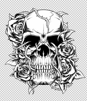 Skull and Roses Tattoo Design