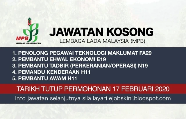 Jawatan Kosong Lembaga Lada Malaysia (MPB) Februari 2020