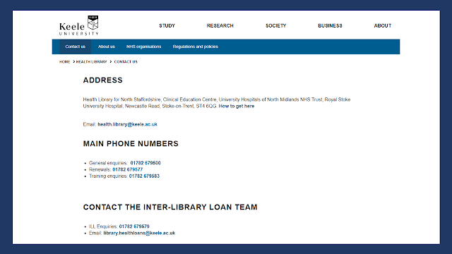 web page showing contact details