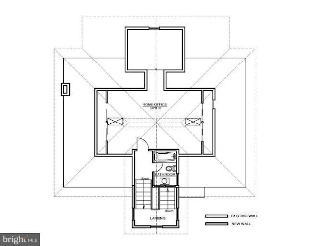 black and white drawing of real estate listing floor plan of current upper floor of  Sears Elsmore • 2332 N Tuckahoe St, Arlington, Virginia • circa 1919