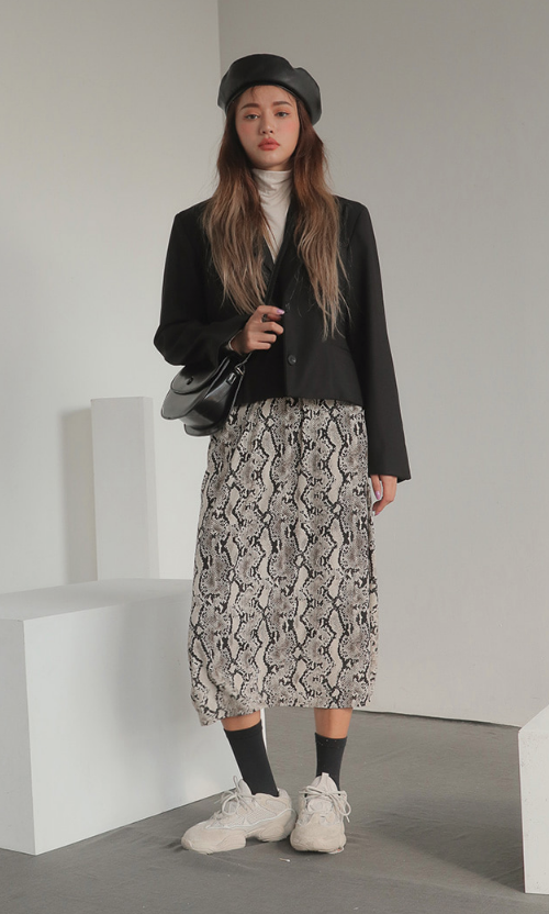 Snakeskin Pattern Banded Waist Skirt