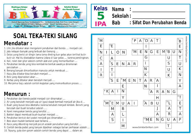 Soal Dan Kunci Jawaban Tentang Perubahan Sifat Benda Kelas