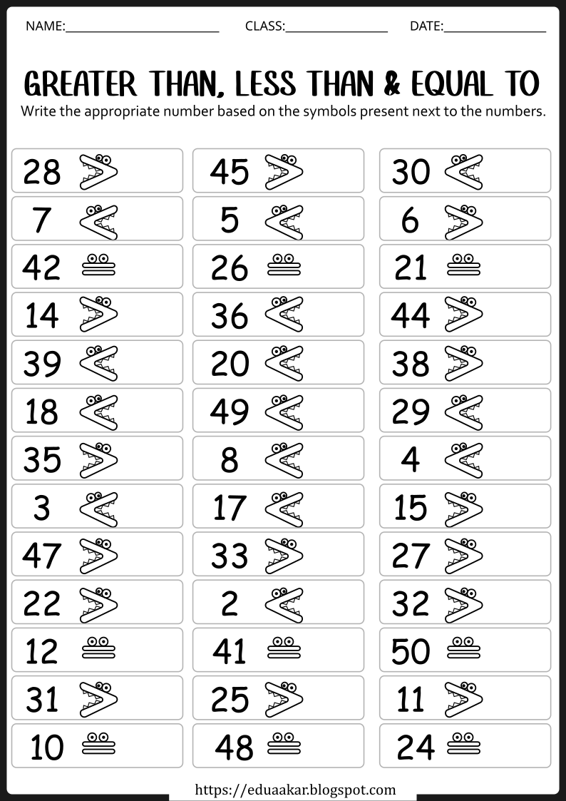 Greater Than Less Than Worksheet