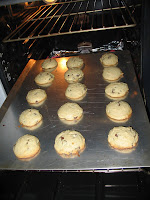 chocolate chip cookies in the oven