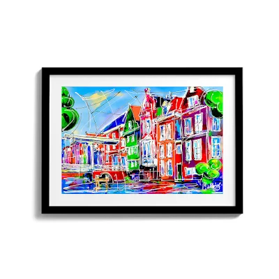 Canal of Alkmaar. Digital painting. Original Digital art. Incography.