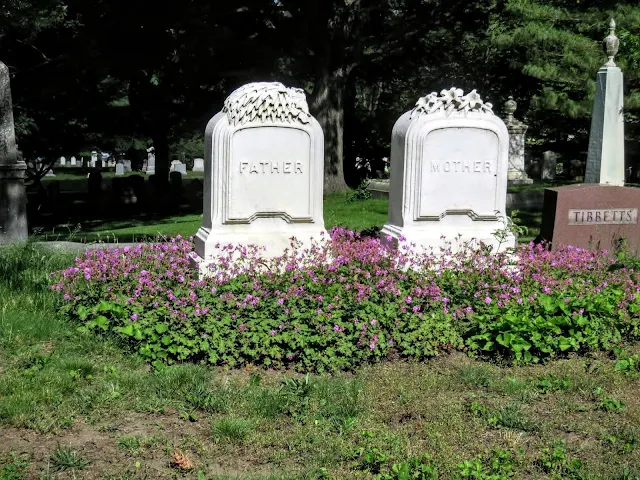 Father and Mother headstones at Mount Auburn Cemetery in Cambridge, Massachusetts