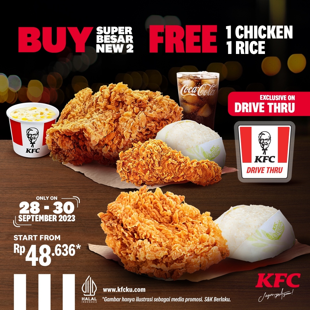 Promo KFC Spesial Drive Thru Gratis 1 Ayam + 1 Nasi