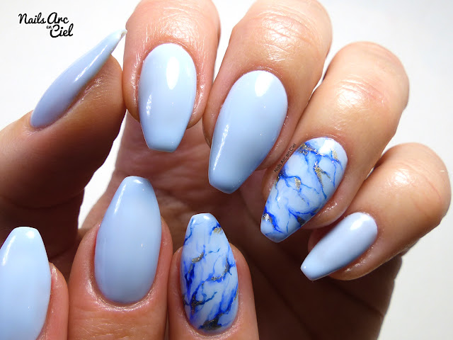 Nail Art - Marbre bleu ciel hyper facile en VSP par Nails Arc en Ciel