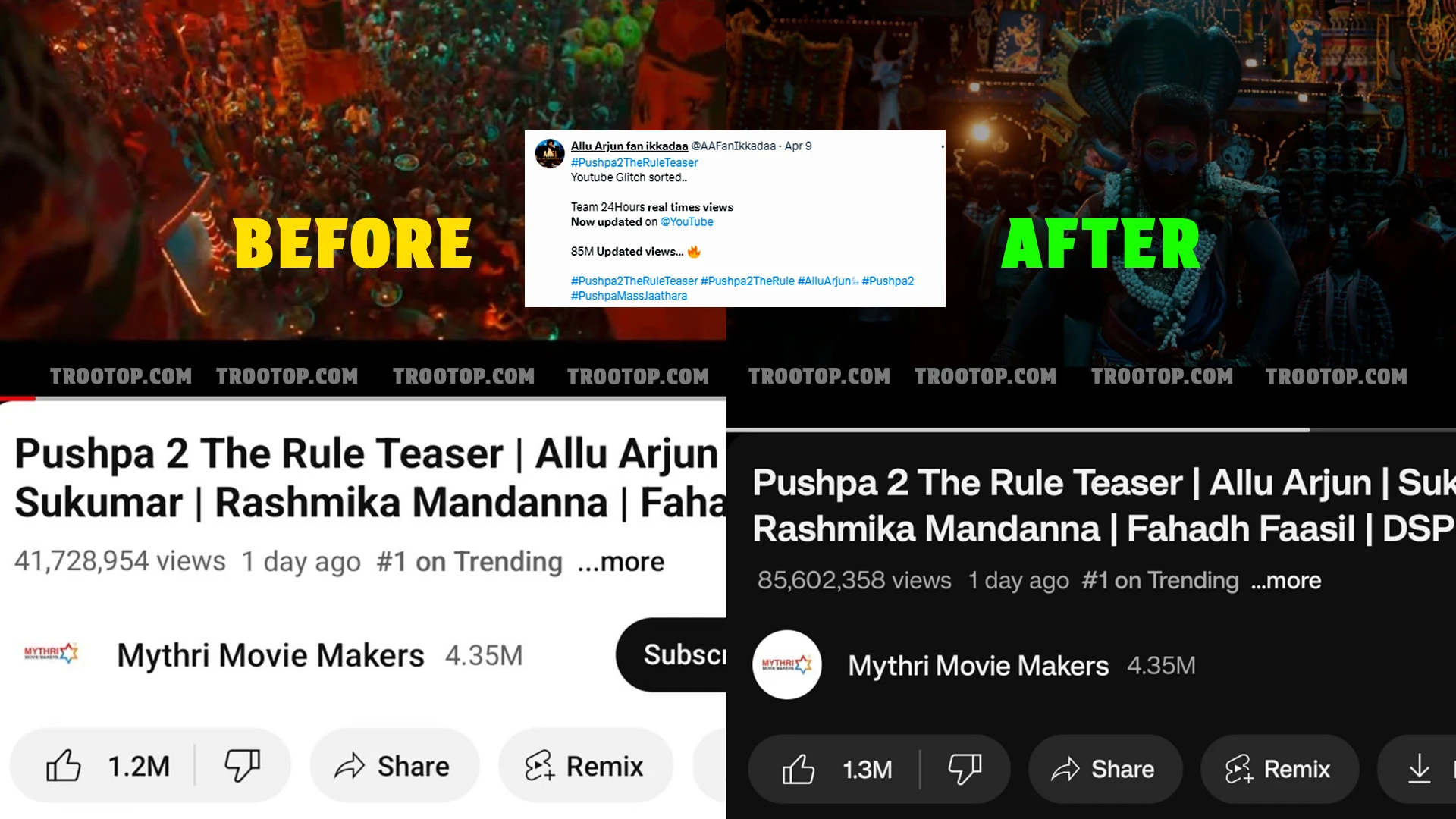 YouTube Glitch in Pushpa Teaser: Before glitch and after glitch proof