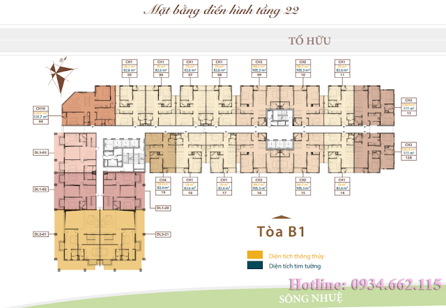 Mặt bằng tầng căn hộ điển hình tầng 22