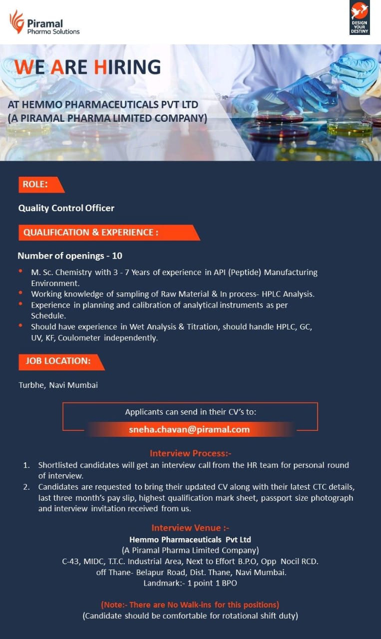 Job Availables,Piramal Pharma Job Vacancy For MSc Chemistry