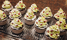 vegan fudgy brownie cupcakes with matcha frosting
