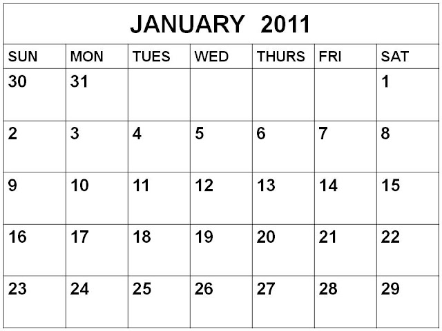 calendar january 2011. Blank Calendar January 2011