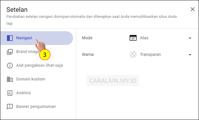 Navigasi Halaman Google Sites - CaraLain.My.Id