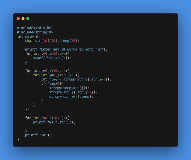 Write a C Program to sort an array of string in dictionary order