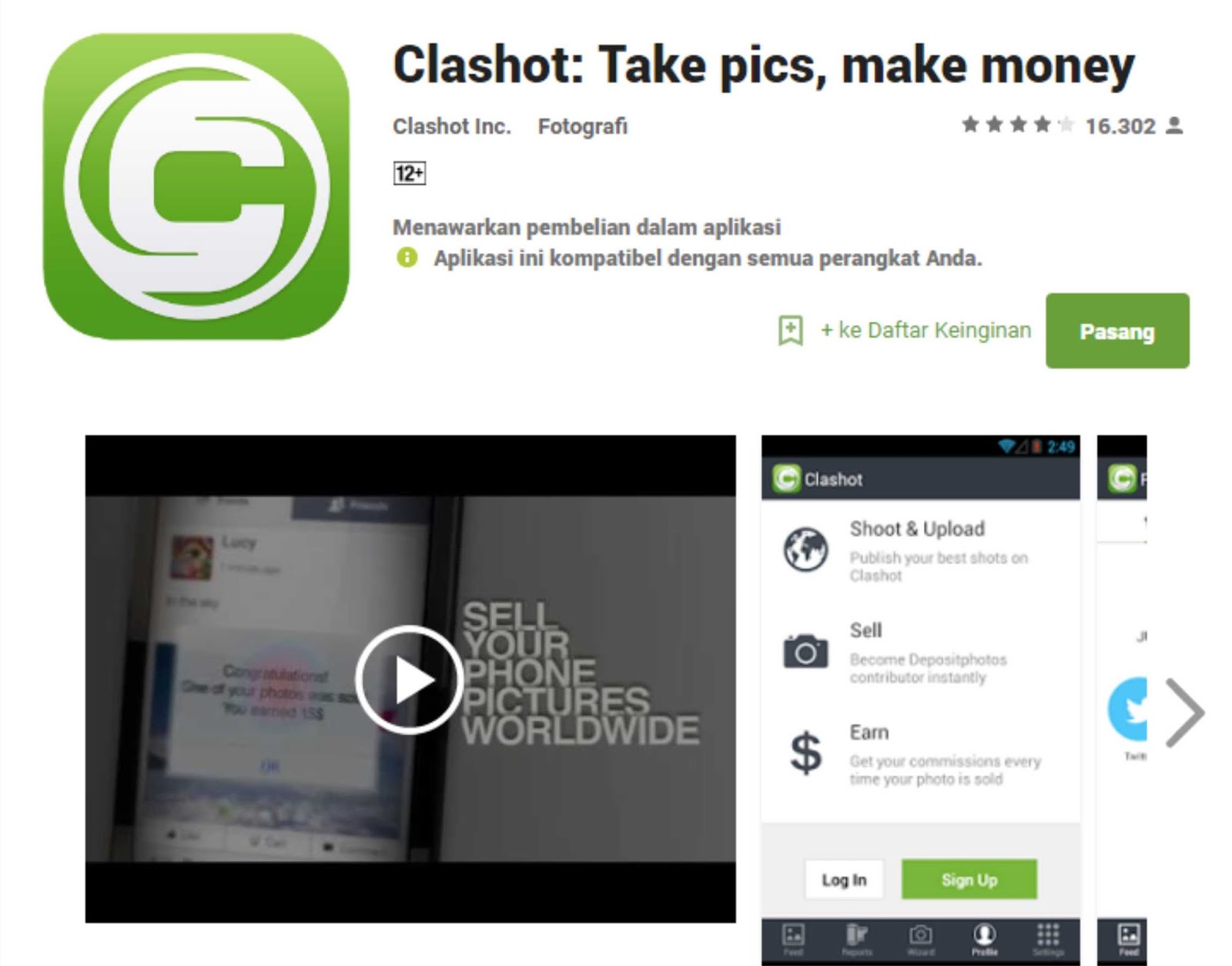 Tampilan Aplikasi Clashot di Playstore