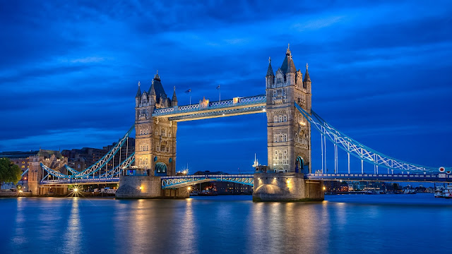 England London City Night River Thames Tower Bridge Blue Sky Lights HD Wallpaper